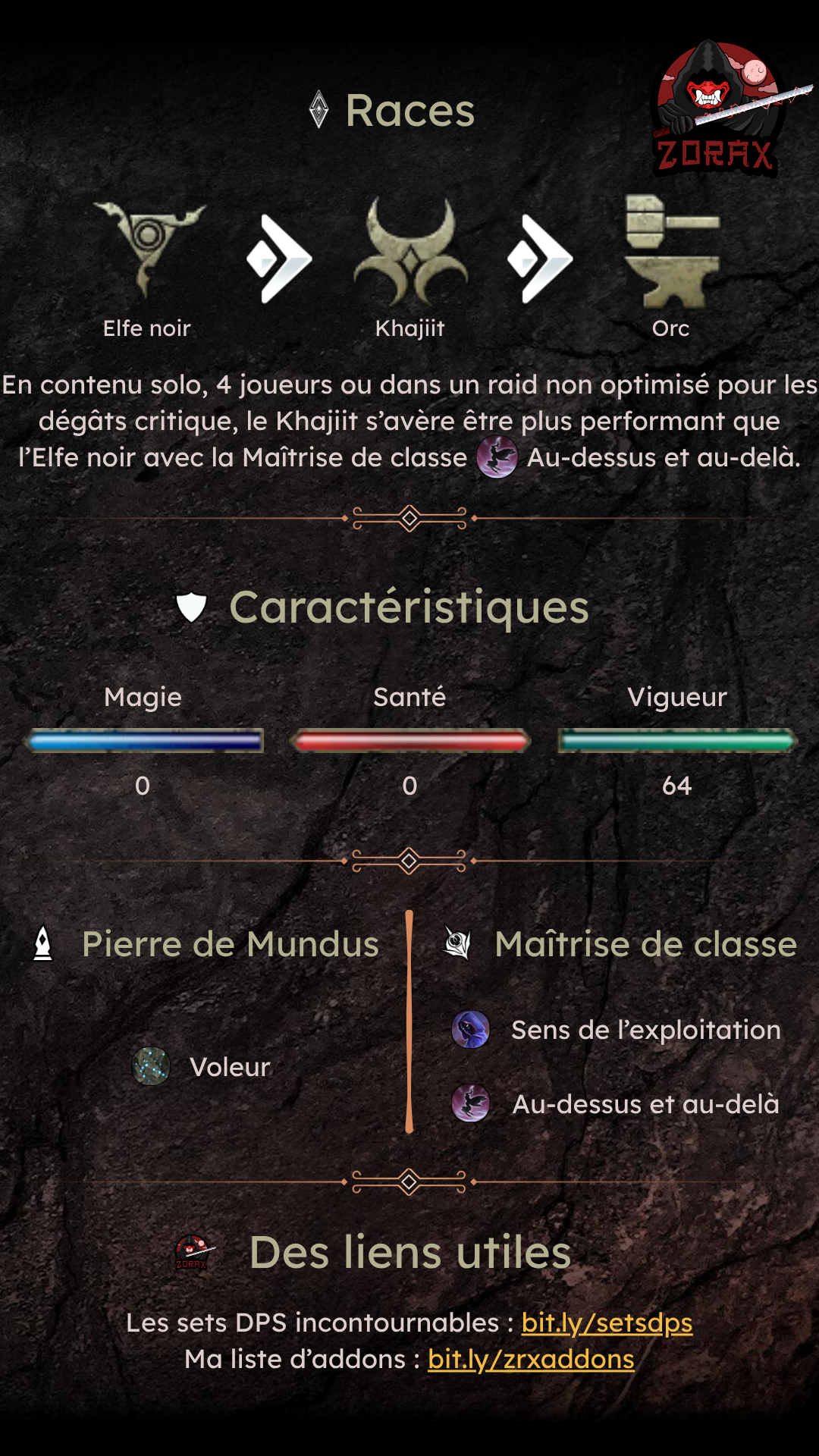 Fiche personnage Loup-garou Lame noire Vigueur DPS PvE U50